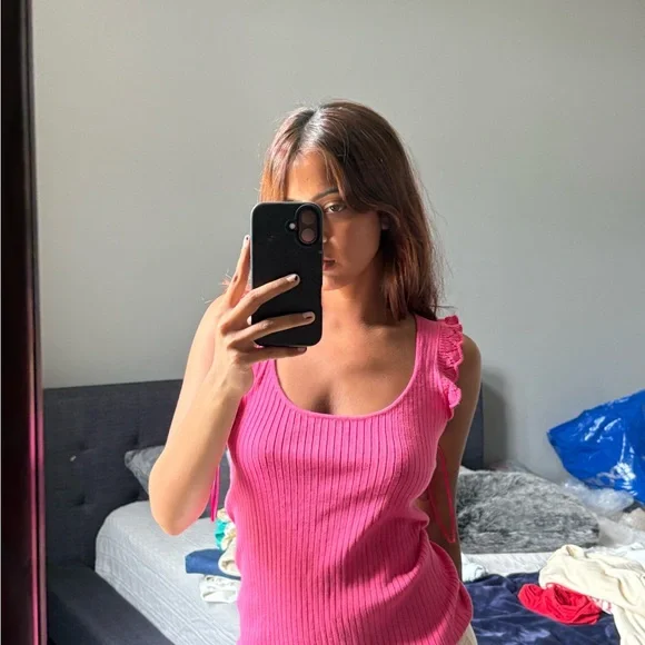 ESQUALO Pink Ribbed Ruffled Tank Top - Picture 1 of 2